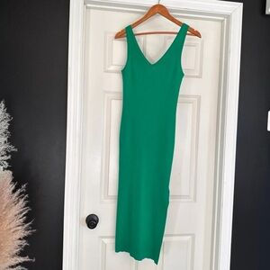 House Of Harlow 1960 Ribbed Fitted V-Neck Midi Dress Sleeveless Size XS Green